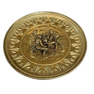 Vintage Peerage Brass Wall Hanging Plate 12" Tavern Scene England Farmhouse
